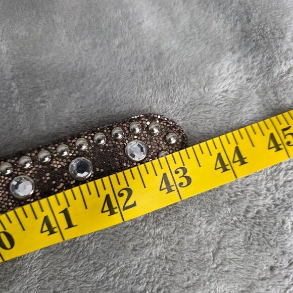 Womens 3D Brand Brown Rhinestone Studded Leather Belt Silver Engraved Buckle L main image 2